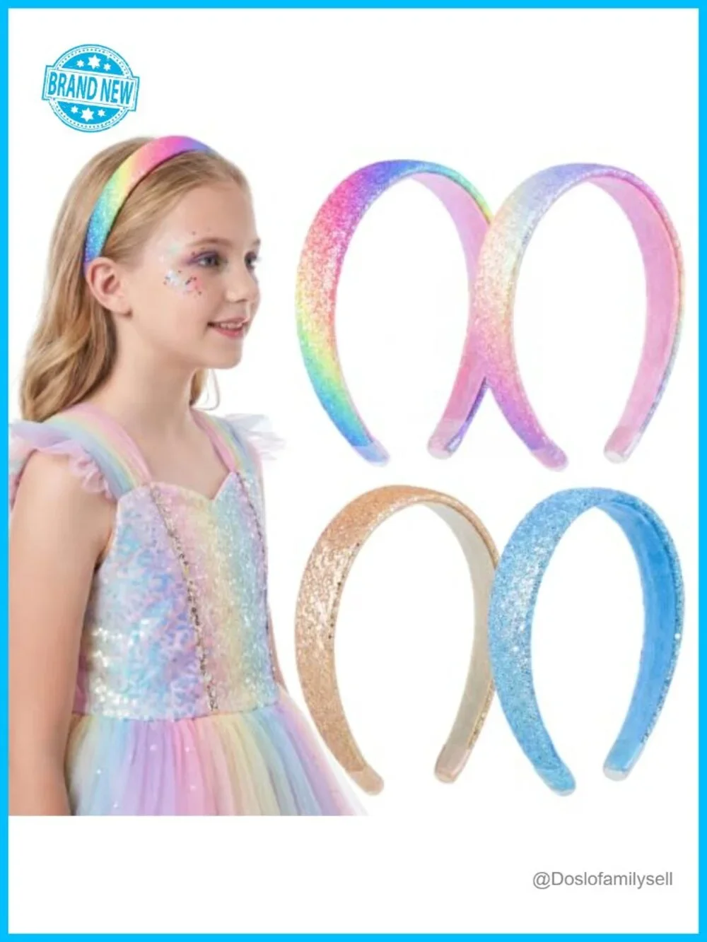 4 Pcs Sparkly Sequin Headbands for Girls, Non Slip Lining & Silicone Sleeves